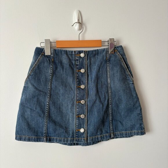 Aritzia Wilfred Free Aherns Exposed Button Front Denim Mini Skirt Size 6 - Picture 5 of 8